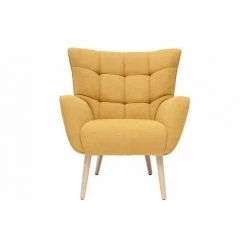 MILIBOO Fauteuil Scandinave Tissu Effet Velours Jaune Moutarde Et Hévéa Massif AVERY - Jaune Velours