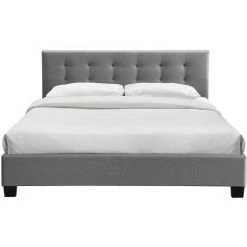 MILIBOO Lit King Size En Tissu Gris Capitonné 180 X 200 Cm MARQUISE - Gris