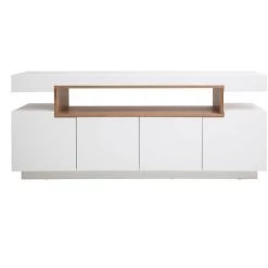 MILIBOO Buffet Design Blanc Mat Et Niche En Bois 4 Portes LIVO - Blanc Mat