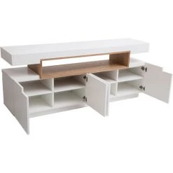 MILIBOO Buffet Design Blanc Mat Et Niche En Bois 4 Portes LIVO - Blanc Mat -France MILIBOO Soldes 2022 24168002 3