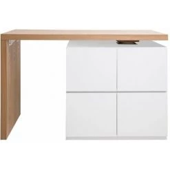 MILIBOO îlot - Table De Bar Modulable Avec Rangement Blanc Mat Et Chêne H91 Cm MAX - Blanc Mat