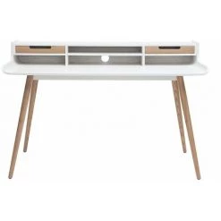 MILIBOO Bureau Scandinave Bois Et Blanc 2 Tiroirs L140 Cm OPUS - Bois Clair / Blanc