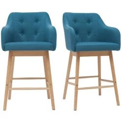 MILIBOO Tabourets De Bar Scandinaves Bleu Canard Et Bois H65 Cm (lot De 2) BALTIK - Bleu Canard