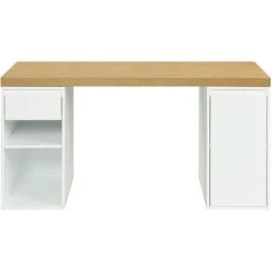 MILIBOO Bureau Scandinave Avec Tiroir Et Caisson Fermé Blancs RACKEL - Naturel