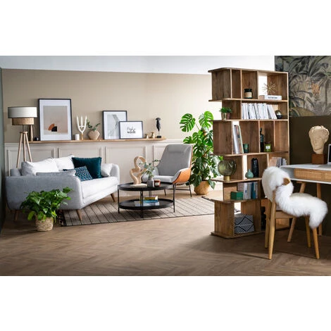 MILIBOO Fauteuil Design Marron Avec Tissu Effet Velours Texturé Gris MARCEAU - Gris Clair Velours 7 MILIBOO Fauteuil Design Marron Avec Tissu Effet Velours Texturé Gris MARCEAU - Gris Clair Velours – Image 5