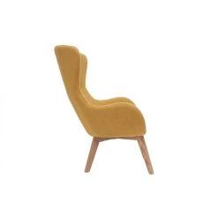 MILIBOO Fauteuil Scandinave Tissu Effet Velours Jaune Moutarde Et Bois ESKUA - Jaune Velours -France MILIBOO Soldes 2022 27128599 3