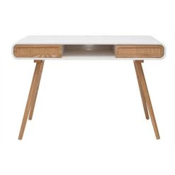 MILIBOO Bureau Vintage Avec Portes Coulissantes Et Cannage L120 Cm OLYMPE - Bois Clair / Blanc