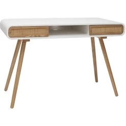 MILIBOO Bureau Vintage Avec Portes Coulissantes Et Cannage L120 Cm OLYMPE - Bois Clair / Blanc -France MILIBOO Soldes 2022 27295326 3