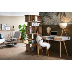MILIBOO Bureau Vintage Avec Portes Coulissantes Et Cannage L120 Cm OLYMPE - Bois Clair / Blanc -France MILIBOO Soldes 2022 27295326 5