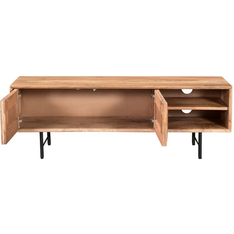 MILIBOO Meuble TV En Manguier Massif Avec Portes En Relief L120 Cm AGRA - Naturel 4 MILIBOO Meuble TV En Manguier Massif Avec Portes En Relief L120 Cm AGRA - Naturel – Image 2