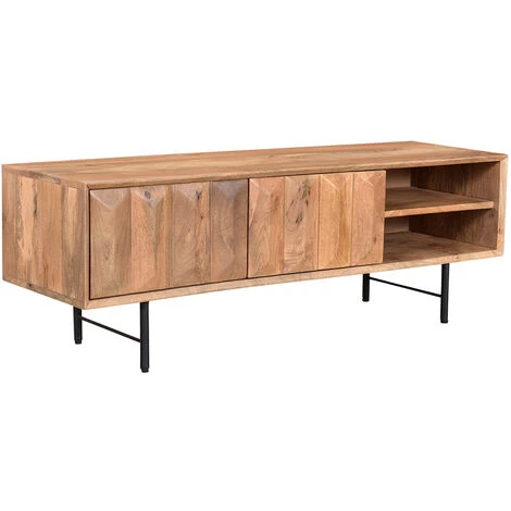 MILIBOO Meuble TV En Manguier Massif Avec Portes En Relief L120 Cm AGRA - Naturel 5 MILIBOO Meuble TV En Manguier Massif Avec Portes En Relief L120 Cm AGRA - Naturel – Image 3