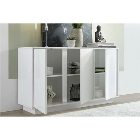 MILIBOO Buffet Design 3 Portes Blanc Laqué Brillant L138 Cm COMO - Blanc Laqué 4 MILIBOO Buffet Design 3 Portes Blanc Laqué Brillant L138 Cm COMO - Blanc Laqué – Image 2
