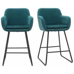MILIBOO Tabourets De Bar En Velours Bleu Pétrole H65 Cm (lot De 2) AMIKA - Bleu Canard Velours