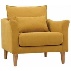 MILIBOO Fauteuil Scandinave Effet Velours Jaune Moutarde Et Hévéa Massif KATE - Jaune Velours -France MILIBOO Soldes 2022 28908100 2