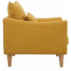 MILIBOO Fauteuil Scandinave Effet Velours Jaune Moutarde Et Hévéa Massif KATE - Jaune Velours -France MILIBOO Soldes 2022 28908100 3