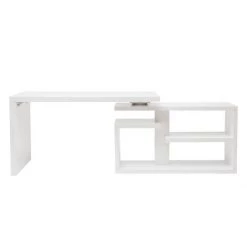 MILIBOO Bureau Design Pivotant Laqué Blanc Brillant L147-217 Cm HALTON - Blanc Laqué
