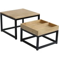 MILIBOO Tables Basses Gigognes Carrées En Manguier Et Métal (lot De 2) FACTORY - Bois Clair / Noir -France MILIBOO Soldes 2022 29476798 3