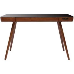 MILIBOO Bureau Connecté Multimédia En Verre Noir Et Noyer CLEVER - Noyer / Noir