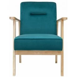 MILIBOO Fauteuil Scandinave En Velours Bleu Pétrole Et Bois Clair ABYSS - Bleu Pétrole Velours