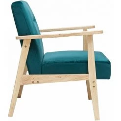 MILIBOO Fauteuil Scandinave En Velours Bleu Pétrole Et Bois Clair ABYSS - Bleu Pétrole Velours -France MILIBOO Soldes 2022 30356680 3