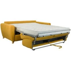 MILIBOO Canapé Convertible Scandinave Effet Velours Jaune Moutarde Avec Matelas L140 Cm 12 Cm GRAHAM - Jaune Mat -France MILIBOO Soldes 2022 30660399 3