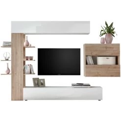 MILIBOO Composition TV Murale Finitions Bois Clair Et Blanc L184 ETERNEL - Chêne Clair
