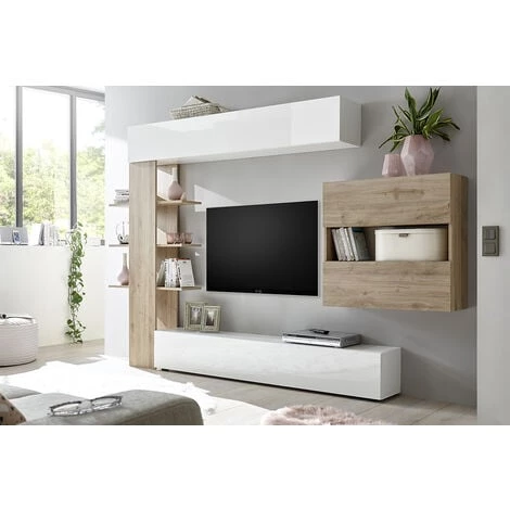 MILIBOO Composition TV Murale Finitions Bois Clair Et Blanc L184 ETERNEL - Chêne Clair 5 MILIBOO Composition TV Murale Finitions Bois Clair Et Blanc L184 ETERNEL - Chêne Clair – Image 3