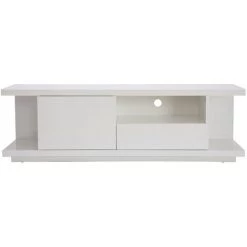 MILIBOO Meuble TV Design Blanc Laqué Brillant L150 Cm KARY - Blanc Laqué