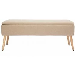 MILIBOO Banc Coffre En Tissu Beige Et Bois Clair LARS - Beige Naturel