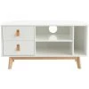 MILIBOO Meuble TV D'angle Scandinave Avec Tiroirs Blanc Et Bois L100 ROHAN - Bois Clair / Blanc -France MILIBOO Soldes 2022 36333691 1