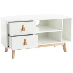 MILIBOO Meuble TV D'angle Scandinave Avec Tiroirs Blanc Et Bois L100 ROHAN - Bois Clair / Blanc -France MILIBOO Soldes 2022 36333691 3