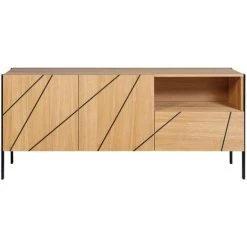 MILIBOO Buffet Design Avec Motif Gravé Chêne Et Métal Noir L175 Cm ICODE - Chêne Clair