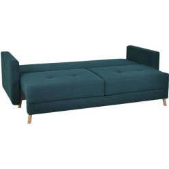MILIBOO Canapé Convertible Scandinave 3 Places Avec Coffre Bleu Paon MIRA - Bleu Pétrole -France MILIBOO Soldes 2022 36333760 3