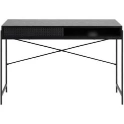 MILIBOO Bureau Industriel Avec Porte Perforée Bois Et Métal Noir L110 Cm MAO - Noir
