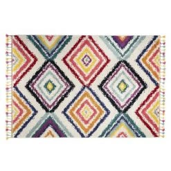 MILIBOO Tapis Style Berbère Avec Pompons Multicolore 160 X 230 Cm JEMAA - Multicolore