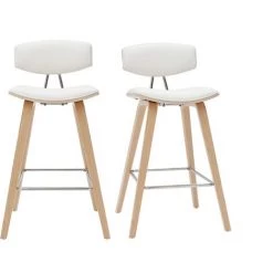 MILIBOO Tabourets De Bar Design Blanc Et Bois Clair H69 Cm (lot De 2) VASCO - Bois Clair / Blanc