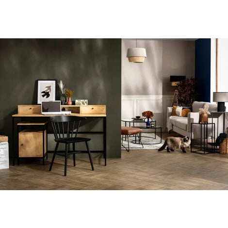 MILIBOO Bureau En Manguier Et Métal Noir Avec Tiroirs OPIUM - Naturel 7 MILIBOO Bureau En Manguier Et Métal Noir Avec Tiroirs OPIUM - Naturel – Image 5