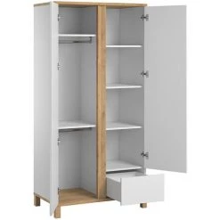 MILIBOO Armoire Scandinave Avec Penderie Et étagères Blanc Et Bois EILIE - Blanc -France MILIBOO Soldes 2022 37144469 3
