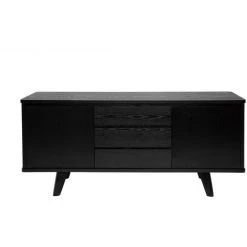 MILIBOO Buffet Vintage Noir Avec 2 Portes Et 3 Tiroirs L160 Cm FIFTIES - Noir
