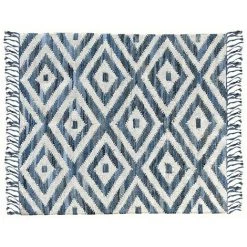 MILIBOO Tapis Ethnique En Coton Bleu Et Blanc 160 X 230 Cm ACANTE - Blanc Et Bleu