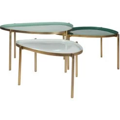 MILIBOO Tables Basses Gigognes Laquées Vert-cyan Et Vert (lot De 3) ZURIA - Vert Laqué