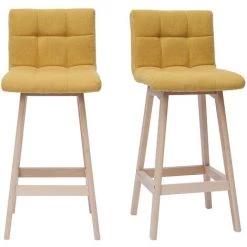 MILIBOO Tabourets De Bar En Tissu Effet Velours Jaune Moutarde H65 Cm (lot De 2) KLARIS - Jaune Velours