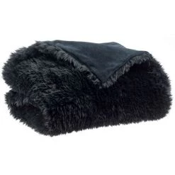 MILIBOO Plaid Imitation Fourrure Noir 140 X 180 Cm ALPIN - Noir Carbone