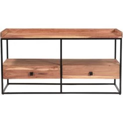MILIBOO Meuble TV Avec Tiroirs En Acacia Et Métal Noir L115 Cm HERMANN - Naturel