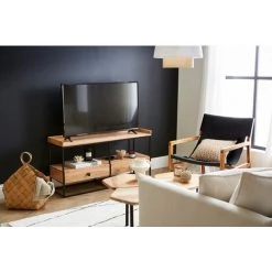 MILIBOO Meuble TV Avec Tiroirs En Acacia Et Métal Noir L115 Cm HERMANN - Naturel -France MILIBOO Soldes 2022 42033018 5