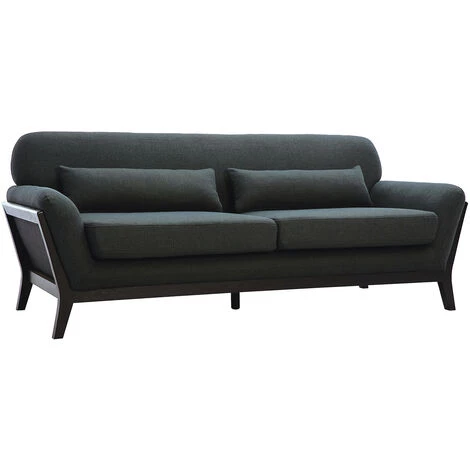 MILIBOO Canapé Scandinave 3 Places Tissu Gris Foncé Et Pieds Bois Noir YOKO - Gris Foncé 4 MILIBOO Canapé Scandinave 3 Places Tissu Gris Foncé Et Pieds Bois Noir YOKO - Gris Foncé – Image 2