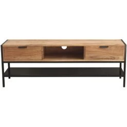 MILIBOO Meuble TV Acacia Et Métal Noir 2 Tiroirs 140cm ARTHUS - Naturel