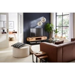 MILIBOO Meuble TV Acacia Et Métal Noir 2 Tiroirs 140cm ARTHUS - Naturel -France MILIBOO Soldes 2022 43817996 3