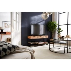 MILIBOO Meuble TV En Acacia Massif Et Métal 115 Cm WARREN - Naturel -France MILIBOO Soldes 2022 43818003 3