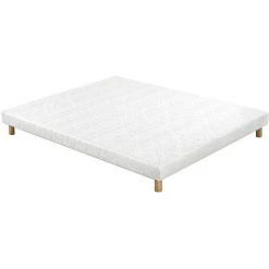 MILIBOO Sommier Tapissier Tissu Blanc Pieds Bois 140 X 200 Cm JAMI - Blanc Et Gris